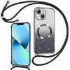 Phoona Cover Magnetica Glitter per iPhone 13 con Cordino, Nero | [Compatibile con MagSafe] Brillantini Sottile Lucida TPU Silicone Custodia Antiurto Laccio Tracolla Protettiva
