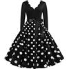 TRIGLICOLEUM Abito da donna Rockabilly anni '50, con nodo a fiocco, a maniche lunghe, con scollo a V, stampa a pois