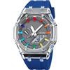 Forrader Orologio da polso da uomo, analogico, digitale, con doppio display, impermeabile, militare, multifunzione, per sport all'aria aperta, Blu, Cinturino