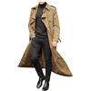 IQYU Trench Coat - Cappotto lungo da uomo, cappotto invernale a doppio petto, vintage, in tinta unita, da lavoro, in softshell, per il tempo libero, da uomo, cachi, M