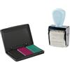 Trodat Creative - Set di mini timbri per la scuola, 12 stampe, in tedesco, con timbro creativo, colore blu pastello, con tampone per timbri in rosa, nero, verde, 30 x 5 mm