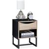 Relaxdays Comodino con Cassetto, Tavolino Basso Salotto e Camera da Letto, Metallo, HLP 50x39x35 cm, Effetto Legno-Nero