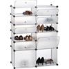 Relaxdays Scarpiera in Plastica, 12 Scomparti Chiusi, 125x94x37 cm, Scaffale 24 Paia di Scarpe, Componibile, Trasparente