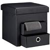Relaxdays Pouf Contenitore Pieghevole, Scomparto Interno, 2 Cassetti Rimovibili, Cubo, finta pelle, Nero, HxLxP: 38 x 38 x 38 cm