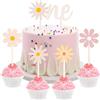 XIHIRCD 5pz Topper per Torta Boho, ONE Topper per Torta Groovy Retro Hippie Boho Decorazioni Torta Margherita Topper per Cupcake Dessert a Fiori per Forniture per Decorazioni per Torte