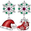 Qings Orecchini Pendenti Fiocco di Neve per Donna - Qings Argento 925 Orecchini Cappello di Natale e Calza di Natale con Cristallo Rosso-Verde Regali di Natale per Ragazze