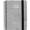 Grafoplás | Agenda annuale 2024 A6| Ecojeans Nero | Spagnolo | Vista settimanale | 10,5 x 14,9 cm | Con Spirale | Copertina rigida foderata Denim Riciclato | Chiusura elastica | Perfetta per