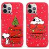 PBNDJVG [2 pezzi Natale Custodia per Apple iPhone 14 Pro 6,1, Christmas Cartoon Modello Snoopy Silicone Cover,Morbida TPU Antiurto Case con Fiocco di Neve Disegno,Rosso 01