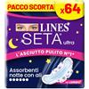 Lines Seta Ultra Assorbenti Ultra Notte con Ali, Pacco Scorta, Confezione da x64 pezzi