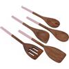 Chef Pomodoro Mestoli Legno da Cucina, Set da 5 Pezzi (30,5 cm Ciascuno), Utensili Cucina Legno Antiaderenti, Include Cucchiaio, Spatola, Paletta, Schiumarola e Cucchiaio a Forchetta (Rosa)