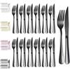 Evanda Set di coltelli da bistecca neri 24 pezzi, placcatura titanio nero in acciaio inossidabile 12 forchette e 12 set coltelli da cena, coltelli da bistecca forchette, lavabile in lavastoviglie
