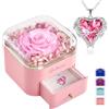 Rewjury Vera Rosa Eterna con Collana, Donna Regalo Compleanno, Fiore Conservato Rose Stabilizzata Scatola di Gioielli, San Valentino Anniversario Festa della Mamma Regalo per Moglie Madre Fidanzata Nonna