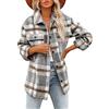 Hormtaer Donna Autunno Inverno Casual Oversize Manica Lunga Plaid Top In Pile Pulsante Camicia A Quadri Giacche, cachi, L