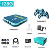 JINGQII Console di gioco retrò, emulatori di giochi DVD 80+ Costruiti in oltre 50.000 giochi Lettore di videogiochi con controller wireless Dual 2.4G per TV 4K con scheda TF 128G (blu+verde)