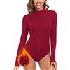 WOWENY - Body da donna a maniche lunghe con collo alto - Body termico in pile, top, maglietta, pullover a collo alto, per l'inverno, L