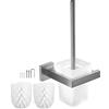 EXLECO Spazzola WC Bagno in Vetro Parete Porta Scopino, con 2 Testina e Portascopino Acciaio Inox, Quadrato Porta Spazzolino, Set di Scopini per Bagno, Smerigliato Vetro, Argento Spazzolato Supporto