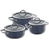 WMF Fusiontec Inspire 516855290 - Set di 3 pentole a induzione, in ceramica high-tech, antigraffio, non rivestite, blu scuro