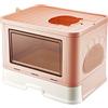 HUOLE Lettiera gatto chiusa, pieghevole con spazzola in pelliccia, cassetto, lettiera per gatti, facile da pulire e grande capacità -48,5 * 36,5 * 38 cm - rosa