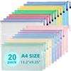 Mutsitaz 20 Pezzi Borse di File, A4 Sacchetto di Zip Impermeabile Mesh Sacchetto del Documento per Documenti, Ricevute, Materiale Scolastico, Accessori da Viaggio,10 Colori