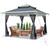 VOUNOT® Gazebo 3.6x3.6m Pieghevole con 4 Parti Laterali in Rete, Gazebo da Giardino Tenda Padiglione Pop Up Doppio Tetto, con Sacchi di Sabbia di Peso e Sacca di Trasporto, Colore Grigio