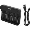 EMOS NiMH, NiCd per 6 batterie, caricatore rapido 500 mA, per batterie ricaricabili 1-6 AAA, AA, C, D, 9 V, cavo USB-C, indicatore LED, protezione batteria, funzioni di sicurezza