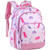 VASCHY Zaino per bambini ragazze ragazzi carino 40,6 cm zaino scuola elementare con cinturino petto fibbia e scomparti multipli, Dinosauro Rosa, taglia unica, Casual