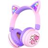 iClever Cuffie Bluetooth Per Bambini, 60 Ore Di Riproduzione, Orecchie Da Gatto A LED, Volume Sicuro 74/85dBA, Bluetooth 5.3, Ricarica Type-C, Cuffie Per Bambini Senza Fili Con Microfono