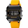 Forrader Orologio sportivo digitale multifunzionale da uomo, doppio fuso orario, impermeabile, in silicone, cronografo, sveglia, luce EL, orologio 12/24 ore, Giallo, Cinturino