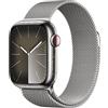 APPLE Watch Series 9 GPS + Cellular, Cassa 45 mm in acciaio inossidabile color argento con Loop maglia milanese