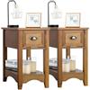 LIFEZEAL Set di 2 Comodini Stretti con 1 Cassetto, Comò a 2 Ripiani, Mobiletto Camera da Letto, Moderno, Tavolino Basso Laterale da Divano, Gambe in Legno Massello, per Soggiorno, 56x33x58,5 cm, Fulvo