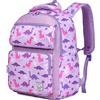 VASCHY Zaino Bambina, Zainetto Asilo Bambino Grande Zaino Scuola Elementari Bimba Leggera Zaino Bimba Ragazza Con Fascia Toracica Dinosauro Lilla Zaino da Viaggio 4-6 Anni