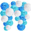 Jonami 24 Pompom Blu Decorazioni Battesimo Bimbo Pom Pom Decorativi Blu e Bianchi, Pompon Carta Velina. Ghirlande per Compleanno, Festa Nascita e Baby Shower -24 Pz-