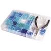 Rayher 14797376 Set Perline di Plastica Assortite in Box Trasparente, Contenuto ca. 185 g, Varie Taglie e Forme, con Pinza e Accessori, Kit Creazione Gioielli, Colori Sfumature di Blu, 20 x 13.5 cm