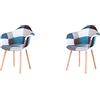 HJhomeheart Set di 2 Sedie da Pranzo in Tessuto patchwork con Braccioli, Poltrona dal Design Moderno, Sedia da Cucina in Legno di Faggio Scandinavo (A5-Blu)
