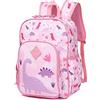 VASCHY Zaino leggero da 11,5 litri per ragazzi e ragazze, resistente all'acqua, con cinghia toracica riflettente con tasche elastiche per bottiglie per l'asilo, Dinosauri - Rosa, Taglia unica, zaino