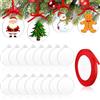 LATERN 60 Pezzi Pallina di Natale Ornamenti a Disco in Acrilico Trasparente, 10CM Girare Palline Piatte Vuote in Acrilico con Fori e Nastro Rosso per L'albero di Natale Festa Sospeso Decorazione
