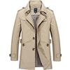 GUOCU Trench Corta Uomo Signori Ragazzi Addensare Classico Cappotto Trench-Coat Primavera Autunno Affari Casual Giacca Corta a Vento Monopetto Risvolto Soprabito Sottile Giacche Antivento con Bottoni
