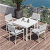 DEGHI Set pranzo tavolo 90x90 cm e 4 sedie con braccioli in alluminio e textilene bianco - Carioca