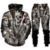 AMCYT Per uomo 3D Skull Sportswear Tuta Set Felpa con cappuccio Pantaloni Tuta moda (6,L)