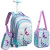 HTgroce Zaino per bambini con rotelle, zaino per la scuola per ragazze, università, studenti, viaggi, viaggi, scuola, bambini, zaino con ruote, bagaglio per laptop, con portapranzo, astuccio per