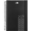 Liderpapel AGENDA SPIRAL LIDERCARTA OLBIA 15X21 CM 2024 GIORNO PAGINA COPERCHIO POLIPROPILENE METALLIZZATO NERO CARTA 60 GR