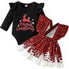 Borlai Set di vestiti di Natale per bambina Manica lunga increspato Romper Plaid Xmas Dress Suspender gonna 2 pezzi vestiti Set