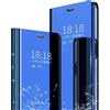 SZMLOGB MLOTECH cover per Samsung Galaxy S23 Ultra Custodia + Pellicola Protettiva [2 Pezzi] Flip Clear View Specchio Standing Cover Anti shock Placcatura Smart Cover Cielo blu