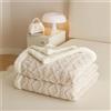 Chickwin Tinta Unita Coperta Pile Sherpa, Jacquard Coperta Spessa Invernale Coperta Calda Microfibra Divano Fluffy Super Morbida per Letto Singolo Matrimoniale (200x230cm,Latte bianco)