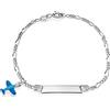 Aka Gioielli® - Bracciale Targhetta Identificativa Bambino Argento 925 con Aereo Azzurro Smaltato, Regalo comunione
