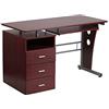 Flash Furniture Mogano da scrivania con Tre cassetti e ripiano per Tastiera Estraibile e Vassoio, Metallo, Mahogany Laminate Top/Silver Frame, 125.73 x 64.77 x 11.43 cm