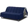 EVERGREENWEB MATERASSI & BEDS EVERGREENWEB - Copridivano per Divano Letto Matrimoniale 3 Posti largo 160 cm senza Braccioli, Rivestimento Letto Estraibile Pieghevole Sfoderabile con Zip, Fodera in Tessuto Blu Trapuntato Lavabile