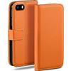 MoEx Custodia a portafoglio per iPhone 5s / 5 / SE (2016), custodia per cellulare con tasca per schede e carte credito, protezione a 360°, in pelle vegana, Canyon-Arancione
