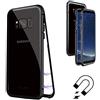 TENGMAO Custodia Samsung Galaxy S7Edge,Adsorbimento Magnetico Bumper Metallo con Flip Cover Magnete Costruito Dentro, Ultra Sottile Vetro Temperato Trasparente Back Cover per Nero+ Trasparente