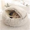 Fashionapple Letto per gatti morbido, rotondo, in morbido peluche, con cappuccio, per interni e invernali, per dormire, antiscivolo,lavabile in lavatrice, per gatti, cuccioli,Caffè,40 cm